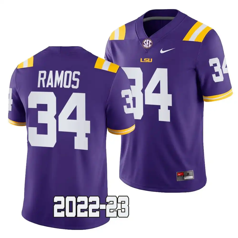 Men's LSU Tigers Damian Ramos #34 Game 2022-23 Purple NCAA Football Jersey